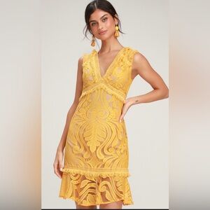 RYSE the Label Michi - Yellow Lace Dress Small